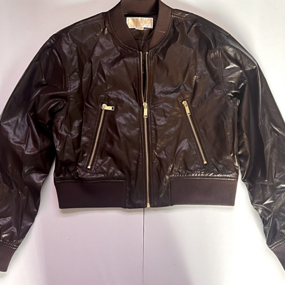 Michael Michael Kors women’s Leather Bomber Zip up Jacket New w/out tags